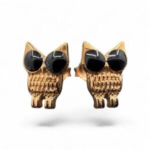 Big Eyed Owl Stud Earrings 925 Sterling Silver Rose Gold Plated Bird Posts